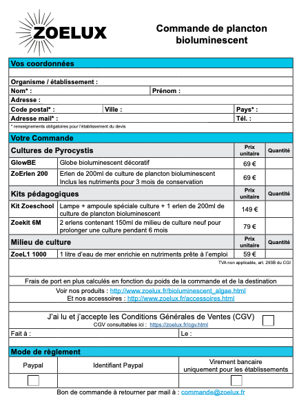 formulaire de commande